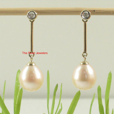 Diamond & Pink Cultured Pearl Dangle Stud Earrings