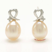 Load image into Gallery viewer, Diamond &amp; Pink Teardrop Pearl Studs (White Gold)