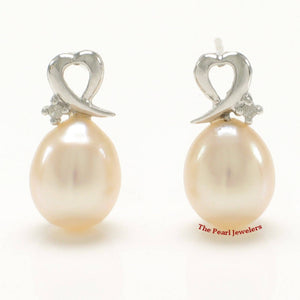 Diamond & Pink Teardrop Pearl Studs (White Gold)