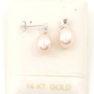 Diamond & Pink Teardrop Pearl Studs (White Gold)