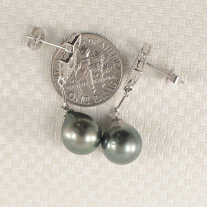 Genuine Diamonds & Black Peacock Tahitian Pearl Dangle Earrings – 14k White Gold
