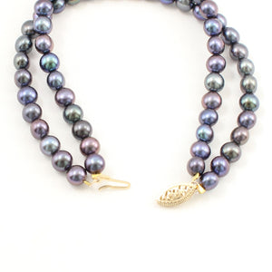 14k Yellow Gold Clasp Double-Strand Peacock Freshwater Pearl Bracelet