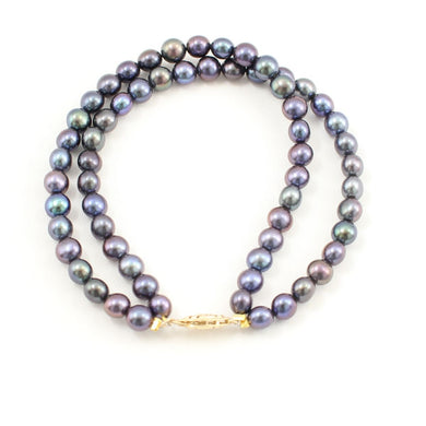 14k Yellow Gold Clasp Double-Strand Peacock Freshwater Pearl Bracelet
