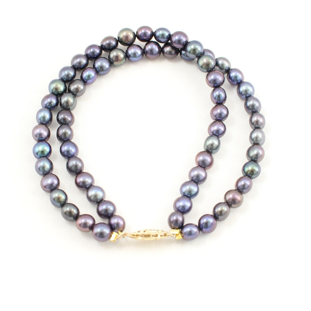 14k Yellow Gold Clasp Double-Strand Peacock Freshwater Pearl Bracelet