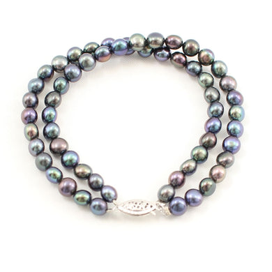 14k White Gold Clasp Double-Strand Peacock Freshwater Pearl Bracelet
