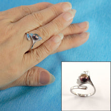 Load image into Gallery viewer, Silver .925 Eggplant Freshwater Cultured Pearl Shell-Style Adjustable Ring