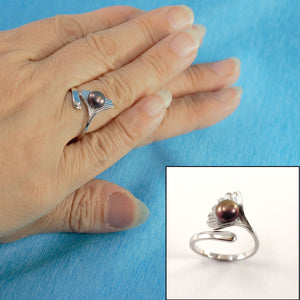Silver .925 Eggplant Freshwater Cultured Pearl Shell-Style Adjustable Ring