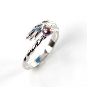 Solid Sterling Silver .925 Eggplant Freshwater Cultured Pearl Wheat-Style Adjustable Ring