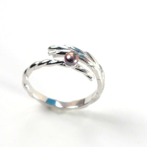 Solid Sterling Silver .925 Eggplant Freshwater Cultured Pearl Wheat-Style Adjustable Ring