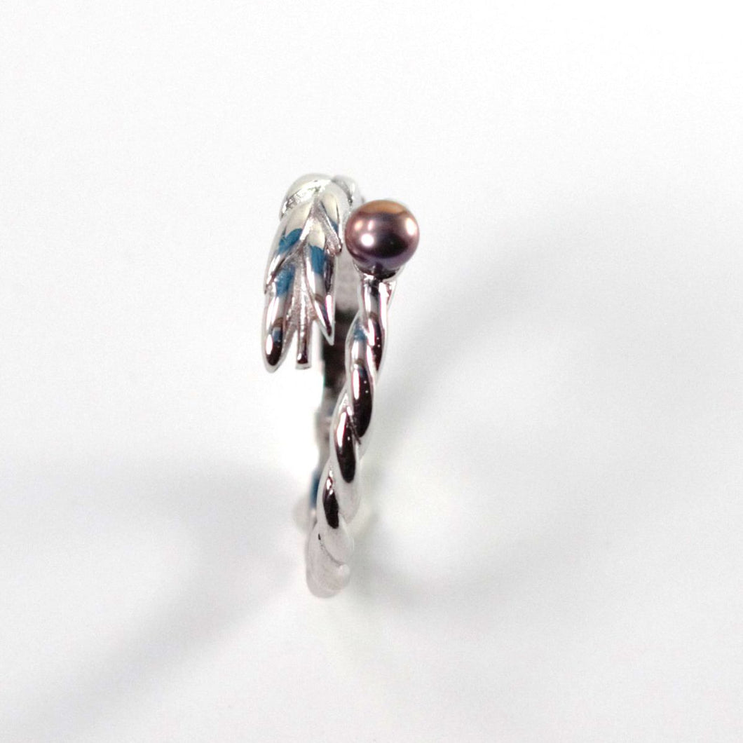 Solid Sterling Silver .925 Eggplant Freshwater Cultured Pearl Wheat-Style Adjustable Ring