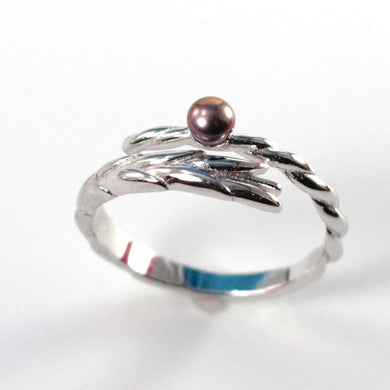Solid Sterling Silver .925 Eggplant Freshwater Cultured Pearl Wheat-Style Adjustable Ring