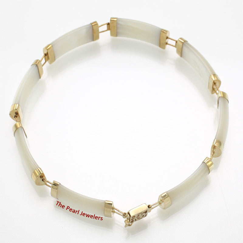 14k Yellow Gold 8 Segments Mother of Pearl Bracelet with “Joy” Clasp