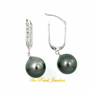 Elegant Black Baroque Tahitian Pearl Diamond Dangle Earrings – 14k White Gold