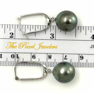Elegant Black Baroque Tahitian Pearl Diamond Dangle Earrings – 14k White Gold