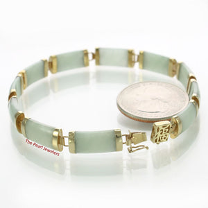 14k Yellow Gold “Joy” Clasp 11 Segments Celadon Green Jade Bracelet