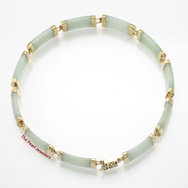 14k Yellow Gold “Joy” Clasp 11 Segments Celadon Green Jade Bracelet