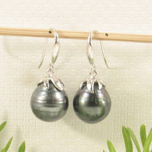 Load image into Gallery viewer, Embed Diamonds &amp; Tahitian Pearl Dangle Earrings – 14k White Gold