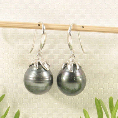 Embed Diamonds & Tahitian Pearl Dangle Earrings – 14k White Gold