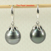 Load image into Gallery viewer, Embed Diamonds &amp; Tahitian Pearl Dangle Earrings – 14k White Gold