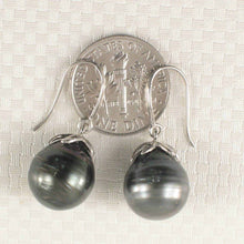 Load image into Gallery viewer, Embed Diamonds &amp; Tahitian Pearl Dangle Earrings – 14k White Gold