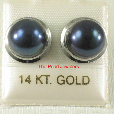 14kw AAA 9–9.5 mm High Luster Black-Blue Cultured Pearl Encircle Stud Earrings