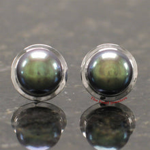 Load image into Gallery viewer, 14kw AAA 9–9.5 mm High Luster Black-Blue Cultured Pearl Encircle Stud Earrings