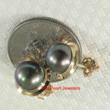 Load image into Gallery viewer, AAA 7 mm High Luster Black-Peacock Cultured Pearl Encircle Stud Earrings
