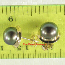 Load image into Gallery viewer, AAA 7 mm High Luster Black-Peacock Cultured Pearl Encircle Stud Earrings