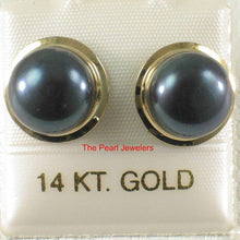 Load image into Gallery viewer, AAA 9–9.5 mm High Luster Black Cultured Pearl Encircle Stud Earrings – 14k