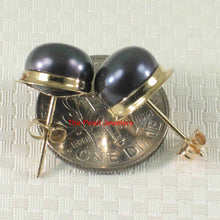Load image into Gallery viewer, AAA 9–9.5 mm High Luster Black Cultured Pearl Encircle Stud Earrings – 14k