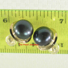 Load image into Gallery viewer, AAA 9–9.5 mm High Luster Black Cultured Pearl Encircle Stud Earrings – 14k