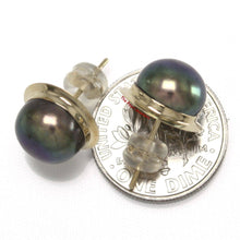 Load image into Gallery viewer, AAA 9–9.5 mm High Luster Black Cultured Pearl Encircle Stud Earrings – 14k