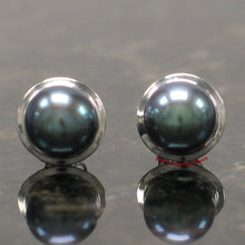 Load image into Gallery viewer, AAA 7 mm High Luster Black Cultured Pearl Encircle Stud Earrings – White Gold