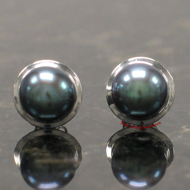 AAA 7 mm High Luster Black Cultured Pearl Encircle Stud Earrings – White Gold