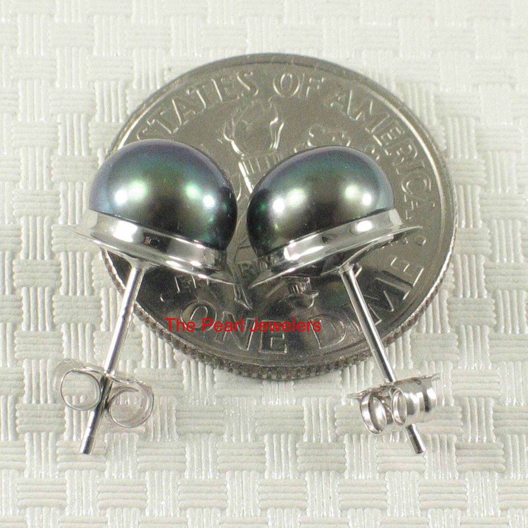 AAA 7 mm High Luster Black Cultured Pearl Encircle Stud Earrings – White Gold
