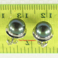 Load image into Gallery viewer, AAA 7 mm High Luster Black Cultured Pearl Encircle Stud Earrings – White Gold