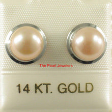 Load image into Gallery viewer, AAA 7 mm High Luster Natural Peach Cultured Pearl Encircle Stud Earrings – White Gold