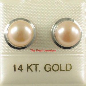 AAA 7 mm High Luster Natural Peach Cultured Pearl Encircle Stud Earrings – White Gold