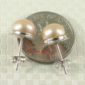 AAA 7 mm High Luster Natural Peach Cultured Pearl Encircle Stud Earrings – White Gold