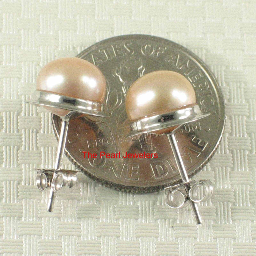AAA 7 mm High Luster Natural Peach Cultured Pearl Encircle Stud Earrings – White Gold