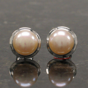 AAA 7 mm High Luster Natural Peach Cultured Pearl Encircle Stud Earrings – White Gold