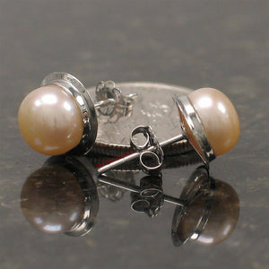 AAA 7 mm High Luster Natural Peach Cultured Pearl Encircle Stud Earrings – White Gold