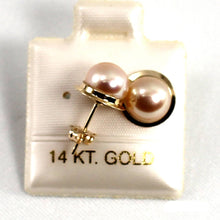 Load image into Gallery viewer, 14k AAA 7 mm High Luster Natural Pink Cultured Pearl Encircle Stud Earrings