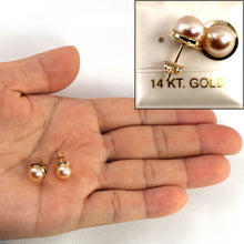 Load image into Gallery viewer, 14k AAA 7 mm High Luster Natural Pink Cultured Pearl Encircle Stud Earrings