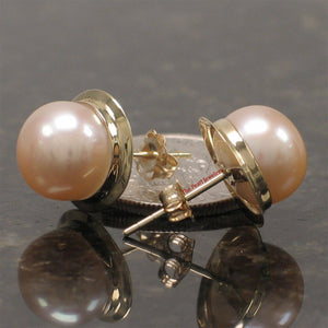 AAA 9–9.5 mm High Luster Pink-Peach Cultured Pearl Encircle Stud Earrings