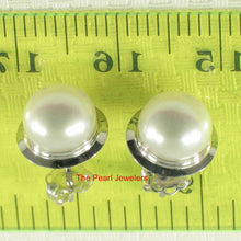 Load image into Gallery viewer, AAA 7 mm High Luster White Cultured Pearl Encircle Stud Earrings – White Gold