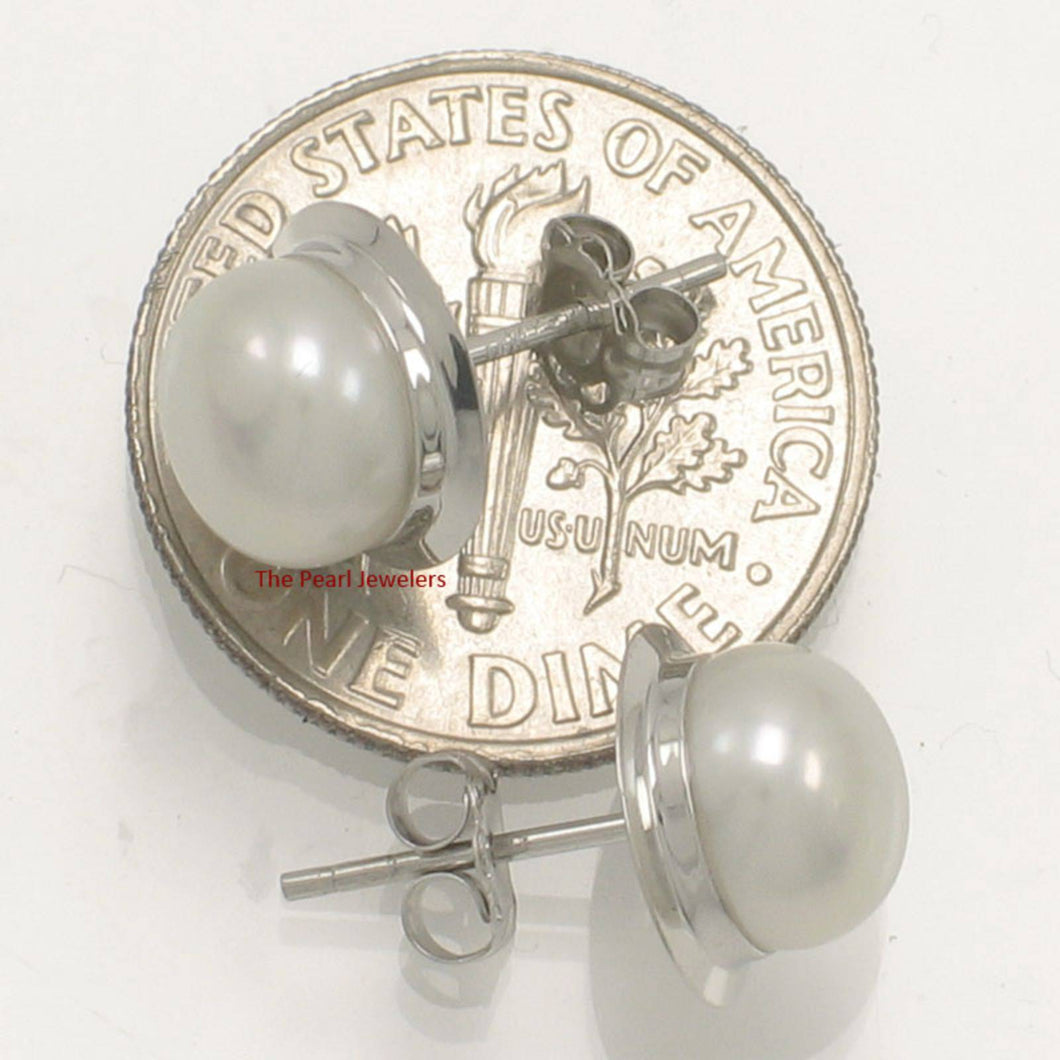 AAA 7 mm High Luster White Cultured Pearl Encircle Stud Earrings – White Gold