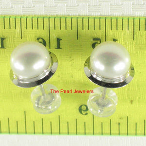AAA 7 mm High Luster White Cultured Pearl Encircle Stud Earrings – White Gold