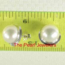 Load image into Gallery viewer, AAA 9–9.5 mm High Luster White Cultured Pearl Encircle Stud Earrings –White Gold