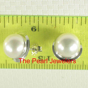 AAA 9–9.5 mm High Luster White Cultured Pearl Encircle Stud Earrings –White Gold